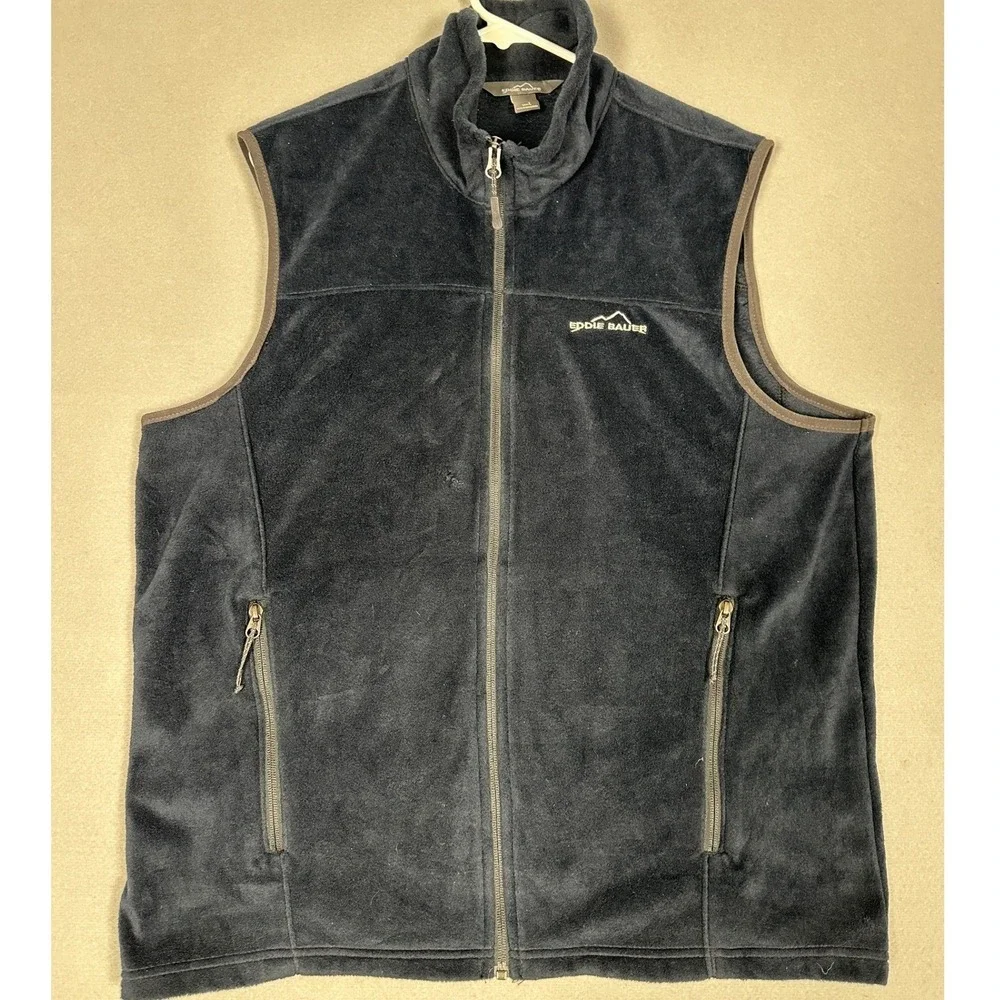 Eddie Bauer Vest Mens Large Navy Blue Full Zip Fleece Outdoor Gorpcore Layering
